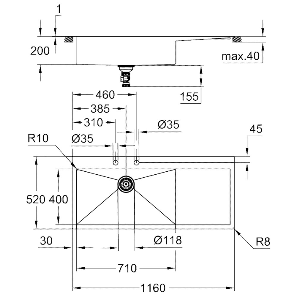 GROHE@31581SD1 Lavello K1000 1160x520 / Inox - immagine 3