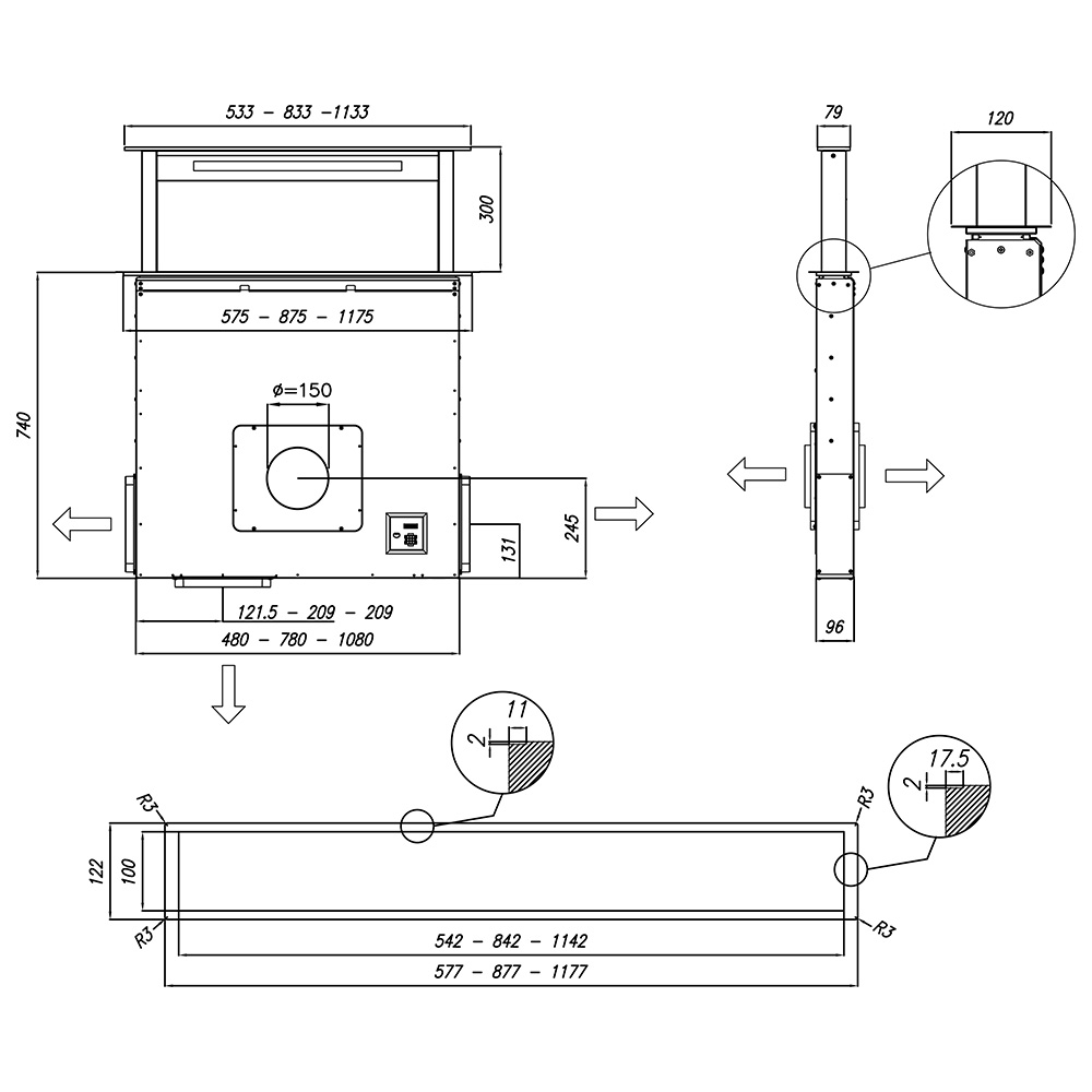 SIRIUS SDD2L/X/EM/116 Downdraft Filo / Inox - immagine 6