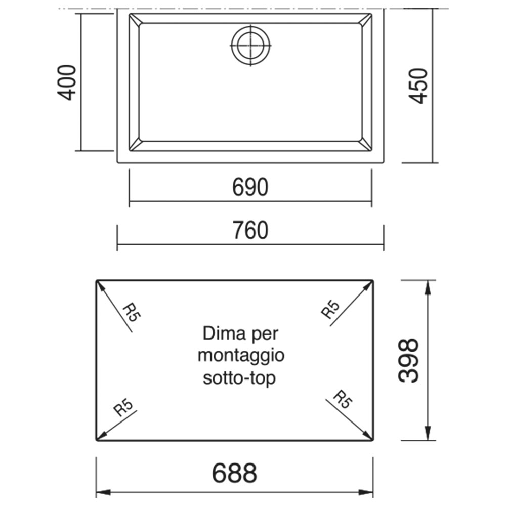 TELMA ON7610ST.72 Lavello MQ CUBE / Titanio - immagine 3